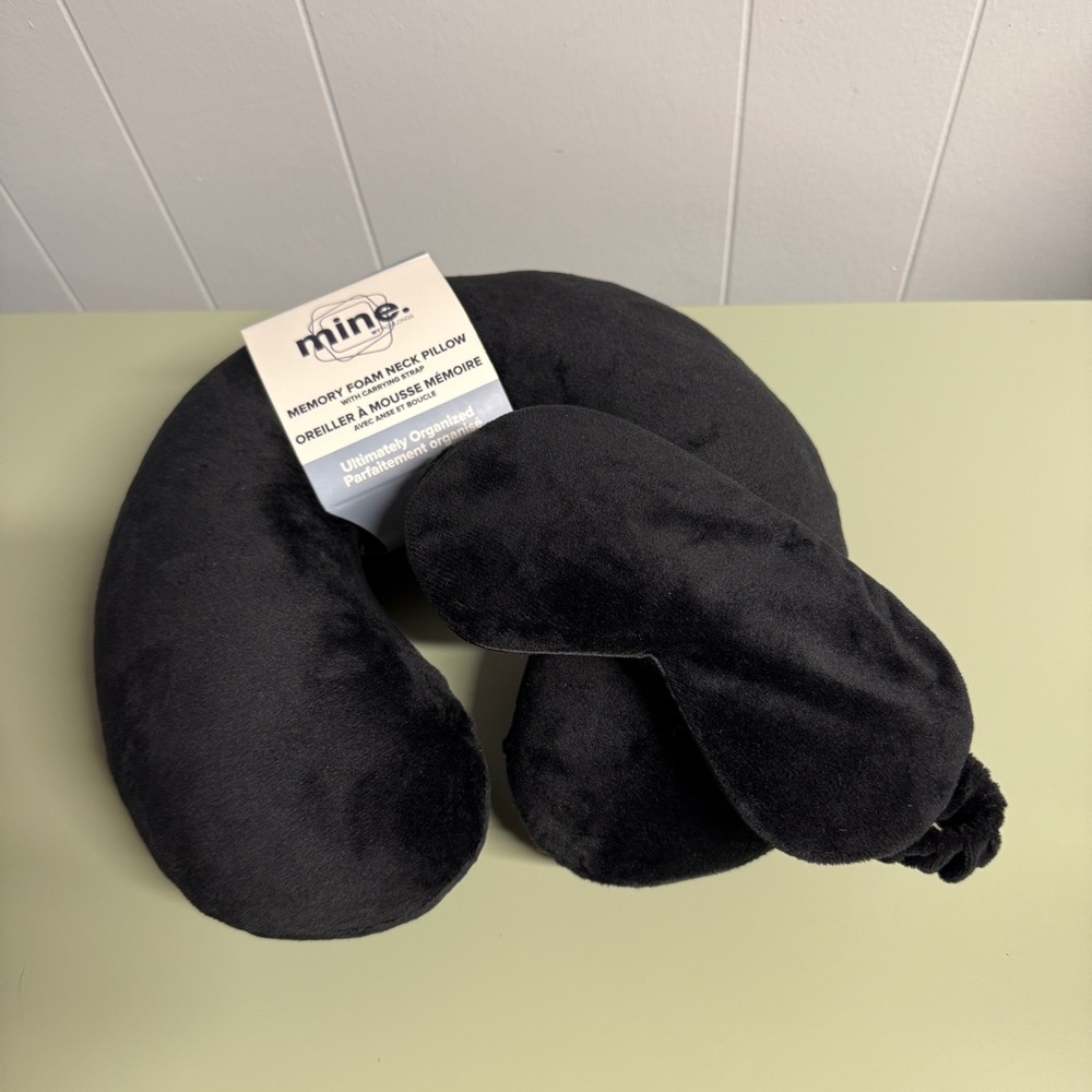 Black velour travel pillow and eye mask, NWT